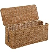 PEMAR Natural Rattan Wicker Cable Management Box, Cable Organizer, 2 Open Slots, Under Desk Cord ...