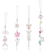 BEEFLYING 4Pcs Cute Acrylic Phone Charm Straps, with Mermaid Tail Butterfly Flower Star Moon Jell...