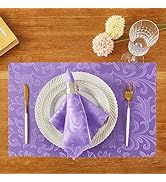 HommxJF 4 Pieces Wave Scroll Damask Jacquard Light Purple Placemats,13 x 19 inch Protect Surface ...