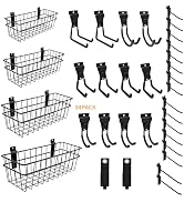 Suntree 34-Piece Metal Slatwall Accessories Set for Garage Storage, Includes Wire Baskets, Heavy-...