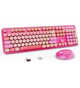 Nowlike Wireless Keyboard and Mouse Combo, Retro Typewriter Keyboard with Round Keycaps, Full-Siz...