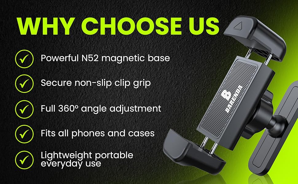 Magnetic Phone Holder for Gym with N52 Magnet and Secure Clip