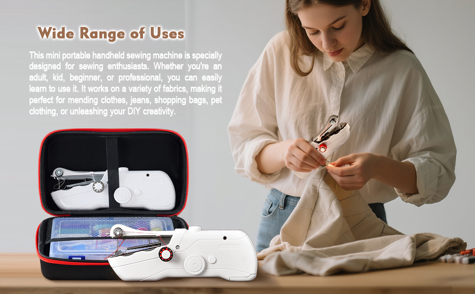 Using a handheld sewing machine for sewing