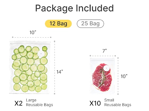 with 12 reusable vacuum food bags