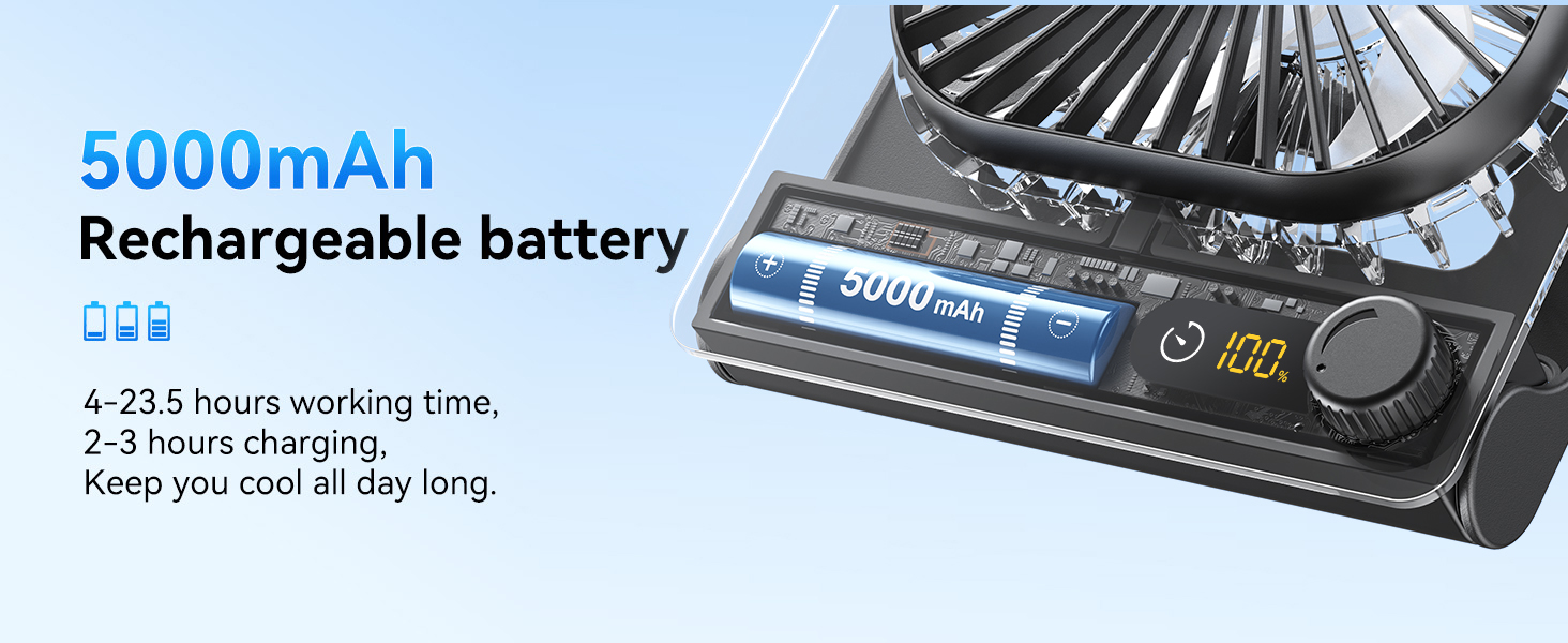 5000mAhRechargeable battery fan portable desk fan