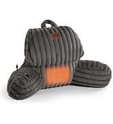 Amélie Home Heated Faux Fur Reading Pillow with Pocket - 3-Temperature Backrest for Sitting in Be...