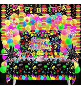 Neon Birthday Party Decoration Glow in The Dark Party Supplies Happy Birthday Backdrop Banner Neo...