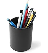 DreamsEden Pencil Holder, Leather Pen Cup for Desk (Round, Black)