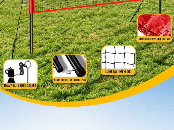 20ft wide and 2.5ft high professional size badminton net for outdoor backyard court setup.