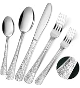 HENSENMEN Silverware Set, 30 Pieces Vintage Carved Flatware Set for 6, Stainless Steel Cutlery Se...