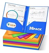 V-Opitos 36 Packs 2 Pocket Folders with 3 Prongs Fastener Clasps, Bulk Heavy Duty Plastic Folders...