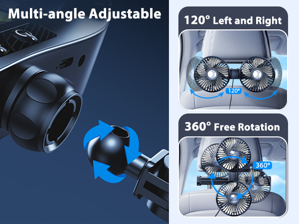 Nauttxon 360°Rotatable Car Seat Fan for Baby Rear Facing with Retractable Long Arm