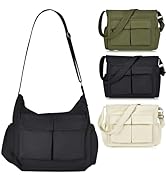 CAAORDKSO Canvas Messenger Bag Large Hobo Crossbody Bag with Multiple Pockets, Vintage Messenger ...