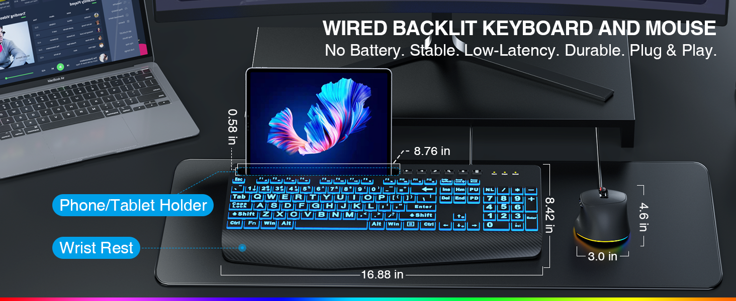 Backlit keyboard and mouse