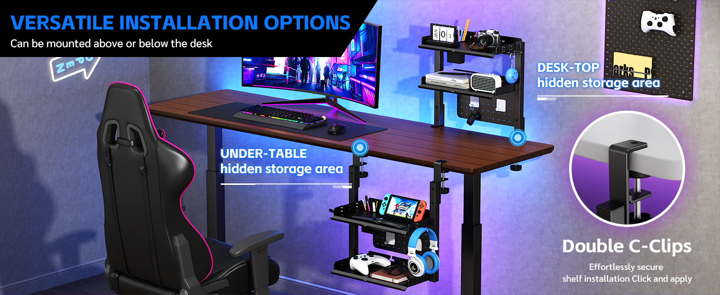 2-Tier Steel Clamp On Desk Shelf