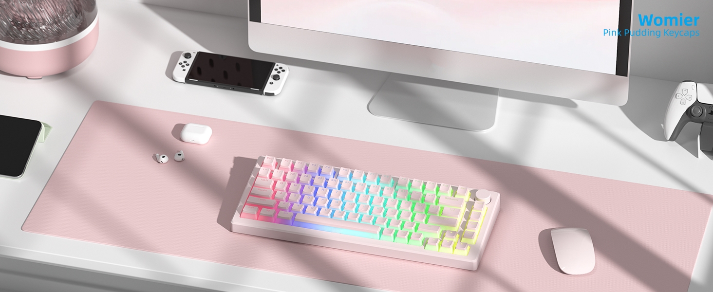 Womier Pudding Keycaps, Black PBT Keycaps 60 65 75 100 Percent 130 Keys, Shine Through Key Cap