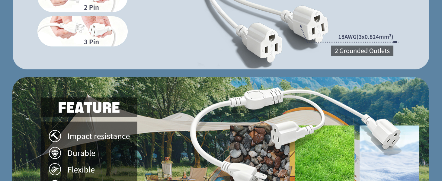 18awg 2 3 pin 2 Grounded Outlets