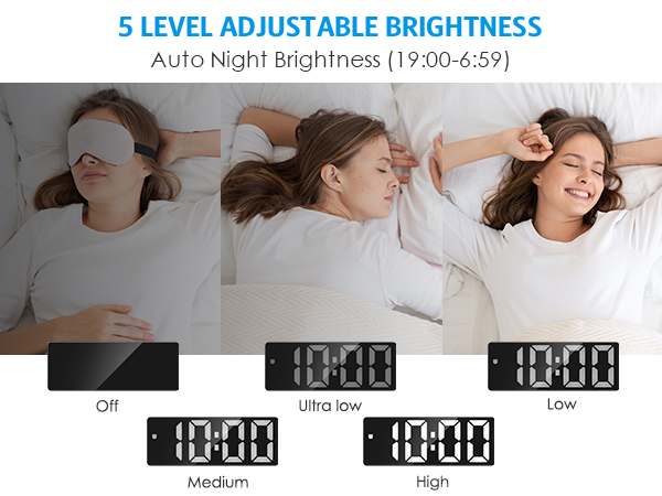 Digital Alarm Clock Large Display, LED Alarm for Bedroom, Type-C/Battery Powered Bedside Alarm Clock