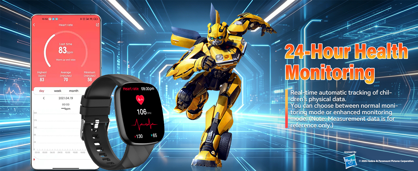 Transformers watch kids smartwatch boys girls gift fitness tracker heart rate