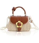 ZAVOOS Straw Crossbody Bags for Women, Top Handle Small Woven Handbag with Floral Buckle Detachab...