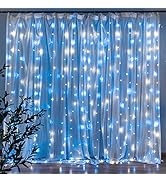 Qunlight Star 304 LED 9.8ftx9.8ft 30V 8 Modes,Window Curtain String Lights Wedding Party Home Gar...