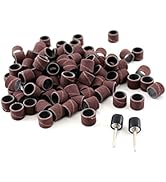 TEMO 100 pc 1/2 Inch Sand Drum Grit 60 Coarse with 2 pc 1/8 Inch Mandrel Compatible for Dremel Ro...