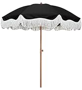 AMMSUN Boho Fringe Umbrella Outdoor Patio, 6.5ft UPF50+ Picnic Umbrella with Tassels with Steel P...