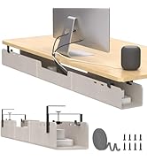 ERGO COLLECT Under Desk Cable Management Tray,No-Drill Upgraded Thickened Felt Cord Organizer wit...