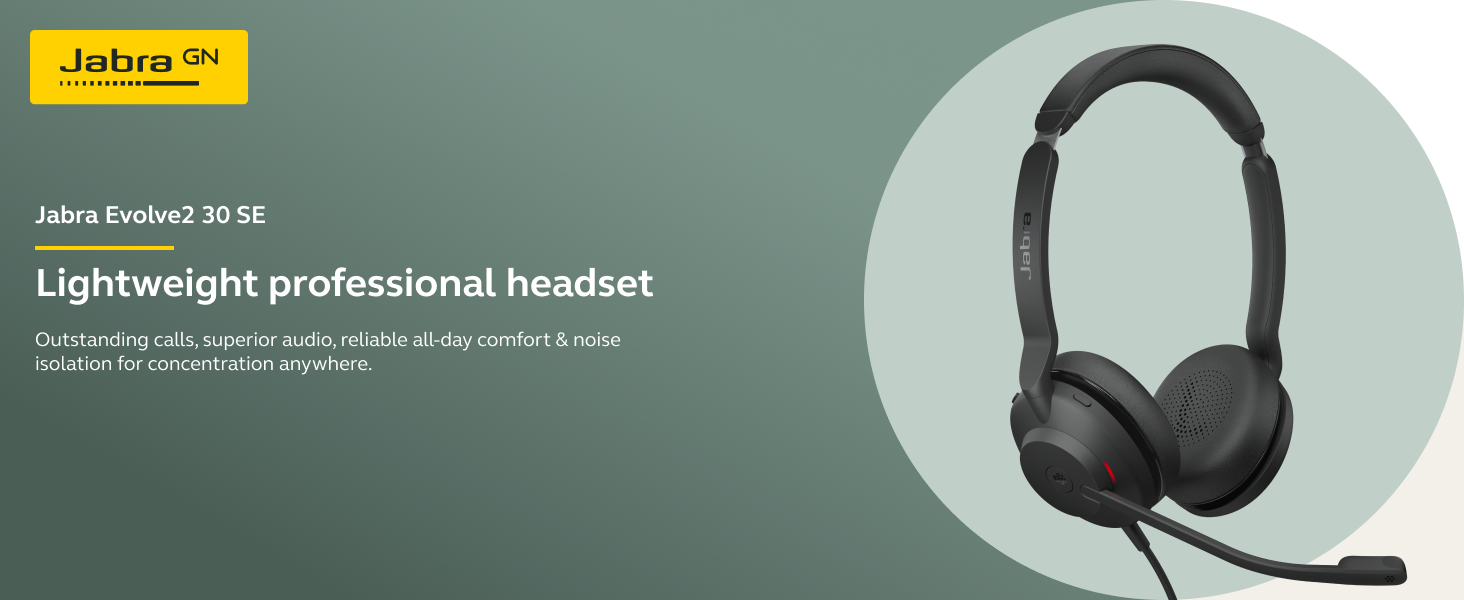 Jabra Evolve2 30 SE, Professional corded headset USB headset, Call control headset,, On-ear headband