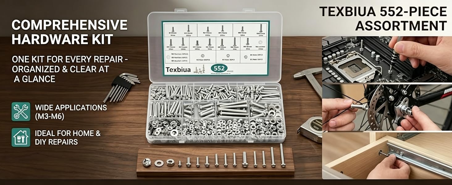 552 Pcs Metric Screws Nuts and Bolts Assortment Kit