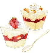 Qeirudu 3.5 oz Mini Gold Glitter Dessert Cups with Spoons - 50 Pack Gold Plastic Dessert Cups Sma...