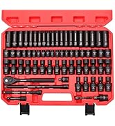 SONIGEKO Socket Set 3/8" Impact 67-Piece Metric and Sae 6 Point CR-V Steel Sockets with extension...