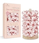 BONNET QUEEN Satin Scrunchies for Women, No Crease Silk Hair Ties &amp; Holder, Soft Silk Hair Scrunc...