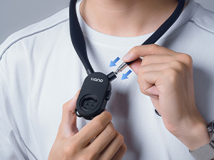 Insert the neck-mount buckle from top to bottom.