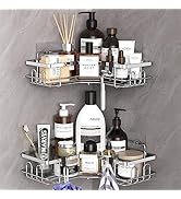 HuggieGems 2 Pack Corner Shower Caddy Organizer Shelf with Hooks, Silver Bathroom Shelves Storage...