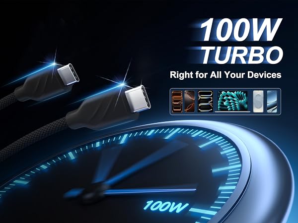 100W PD 5A USB C to C Cable 3ft Nylon Braided Fast Charging Data Cord Chew Proof for multi devices