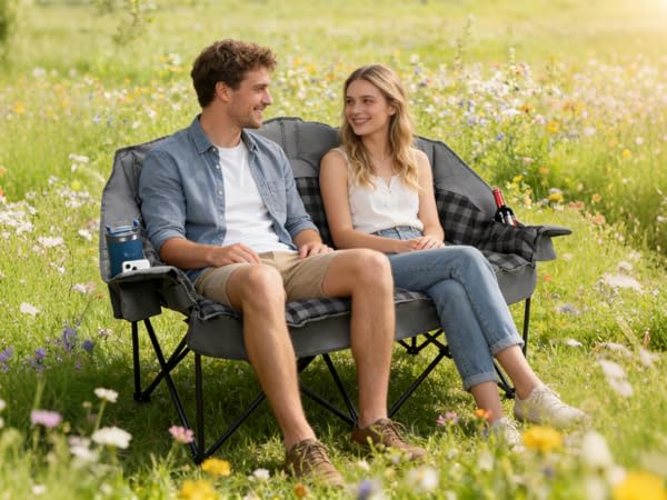 Double Camping Chair Padded Loveseat Camp Couch for Adults