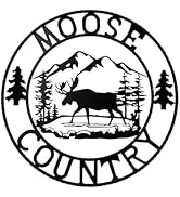 23" Black Metal Moose Wall Sign - Rustic Circle Wall Art with Nature-Inspired Mountain Forest Des...