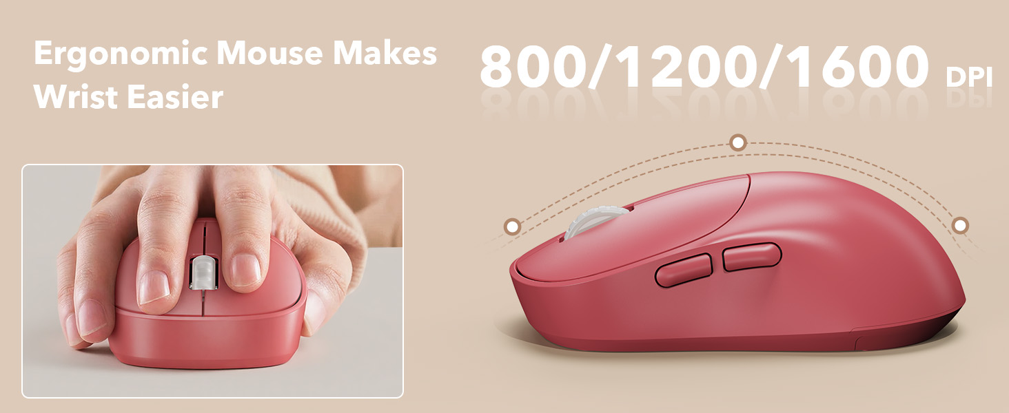 The ergonomic wireless mouse offers 3 adjustable DPI levels for smooth control