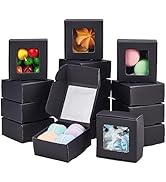 BENECREAT 30 Packs 2.5x2.5x1.2 Square Black Kraft Paper Boxes with Clear Windows for Wedding Part...