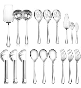 Teivio 18pcs Silver Stainless Steel Large Serving Utensils Set,Include Serving Spoons/Forks/Tongs...