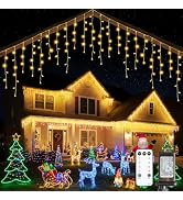 Brightown Icicle Lights Outdoor, 40Ft Christmas Lights with 81 Drops, 432 LED Icicle Christmas Li...