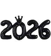 TONIFUL 2026 Black Crown Foil Number Balloons 16 Inch Black Number Banner 2026 Graduation Aluminu...