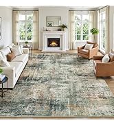 Lofus 8x10 Area Rug for Living Room, Coffee Green Abstract Large Rugs with Non-Slip Backing, Neut...