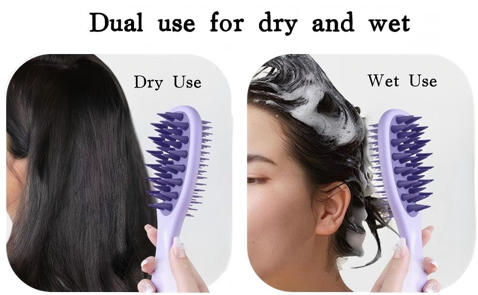 Long Handle Hair Silicone Scalp Massage Brush, Double-Sided Hair Comb Shampoo Brush