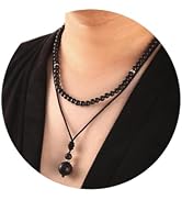 2Pcs Rock Necklace - Beaded Necklace for Men - Protection Necklace Men Choker Necklaces Rock Lava...