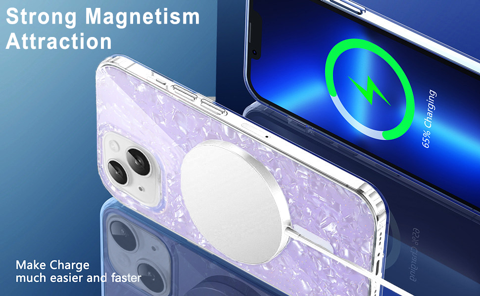 iphone 15 magsafe women girl case bling opal pearly shiny with 1 iPhone 15 screen protector