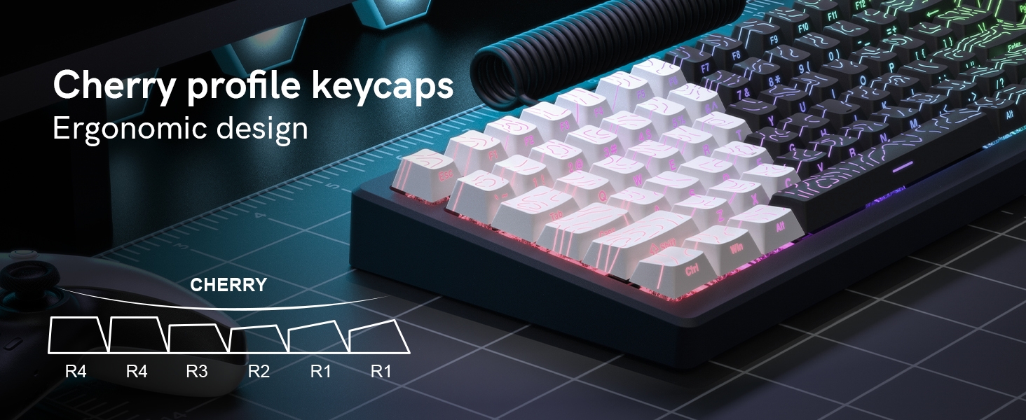 Double Shot PBT keycap Set,White/Black Topographic Keyboard keycaps,Shine Through Custom keycap