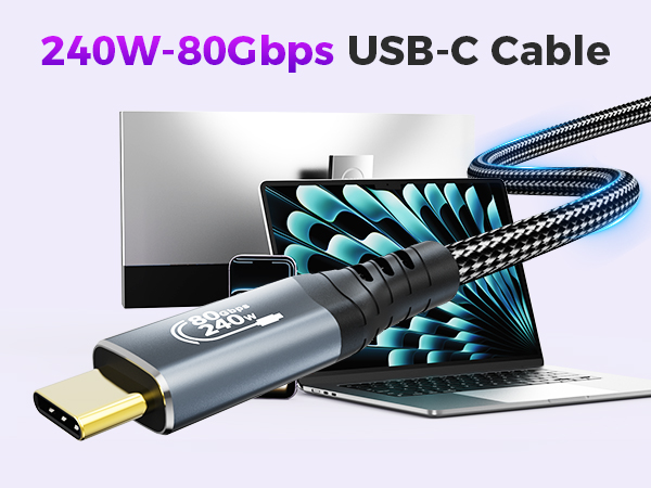 240W 6.6FT USB C Cable 80Gbps USB4 Data Cable