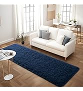 FALARK Soft Navy Blue Runner Rugs for Bedroom, 2x6 ft Bedside Rug Plush Fluffy Carpets, Shag Furr...